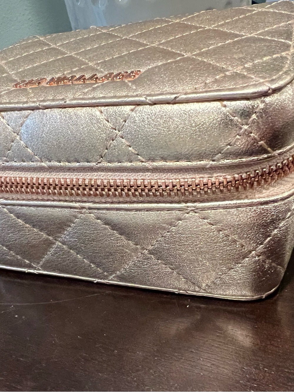 MZ Wallace Quilted Metallic Rose Gold Travel Jewelry Case